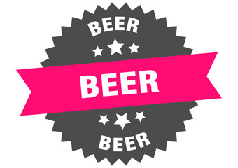 beer. beer round pink label isolated on transparent background