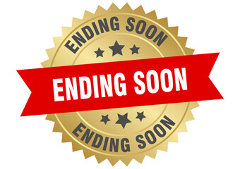 ending soon. ending soon round red and gold label isolated on transparent background