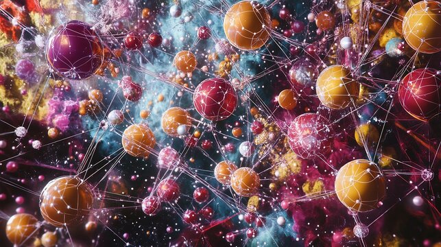 High detail depiction of quantum chromodynamics symbolic quarks gluons and interwoven geometric patterns for the strong interaction