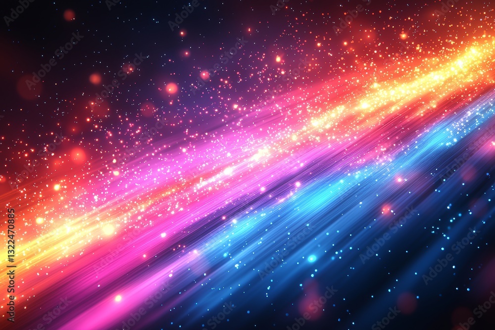 Poster illustrated as a close-up background, this abstract design uses colorful light trails that swirl and