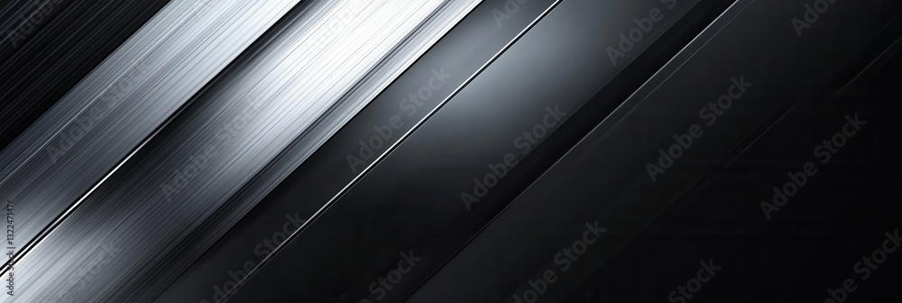 Poster dynamic metallic background with silver and black diagonal lines highlighting sleek industrial desig