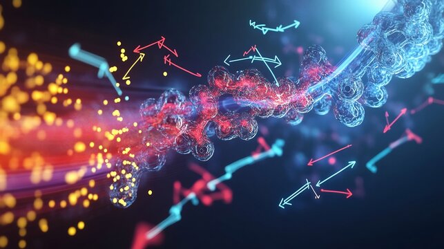 High detail rendering of spectroscopy highlighting dynamic arrows symbolic forms for molecular analysis