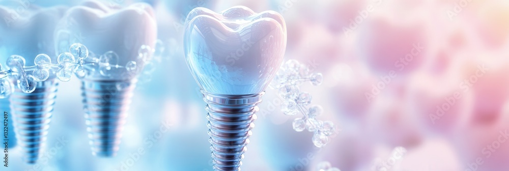 Aufkleber scientific abstract representation of titanium dental implants with molecular structures and gradien