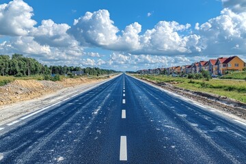Fototapeta premium A fast-moving asphalt thoroughfare bordered by verdant woodland