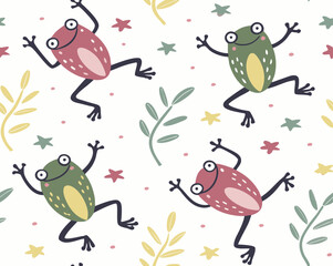 Obraz premium funny frogs, seamless pattern