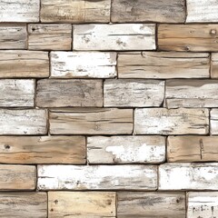 Seamless texture of rustic weathered wood planks in various shades of brown and white, arranged in a brick-like pattern.