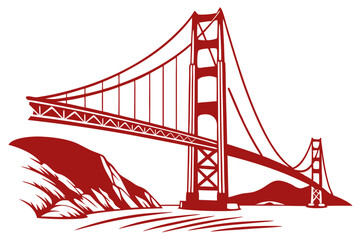 Fototapeta premium Vector Illustration of the Golden Gate Bridge in Iconic Style
