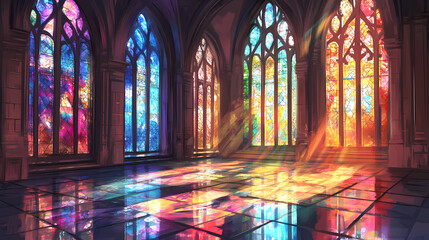 Stunning light streaming through stained glass. Stained Light. Illustration