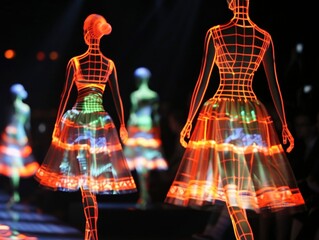 Futuristic Fashion Runway: Holographic Light Effects and Digital Art in Avant-Garde Fashion Trends