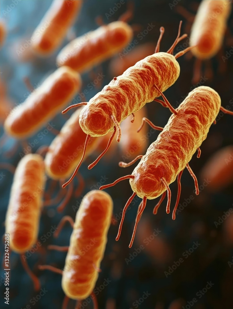 Poster magnified view of bacteria showcasing their unique shapes and structures in a scientific context