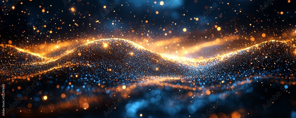 Wall mural an abstract background with shimmering silver, blue, and black lights, softly blurred