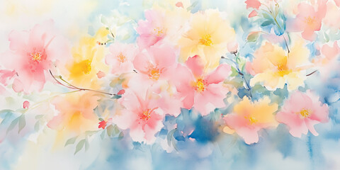 Colorful Watercolor Painting of Flowers in a Soft Pastel Palette