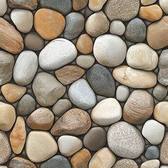Seamless texture of smooth, colorful river rocks.