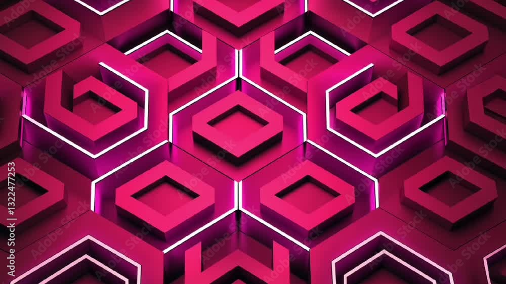 Aufkleber 3d abstract hexagonal geometric structure in vibrant pink representing futuristic sci-fi design aest