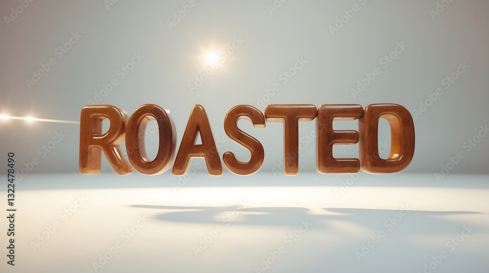Poster 3d text design featuring the word roasted illuminated in a polished style