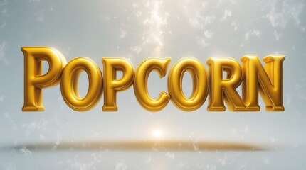 Golden popcorn lettering with shine against a simple background and soft glow