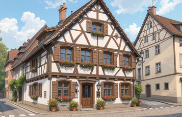 Fototapeta premium Timeless Homes – Stunning Traditional House Illustrations for Architecture and Real Estate