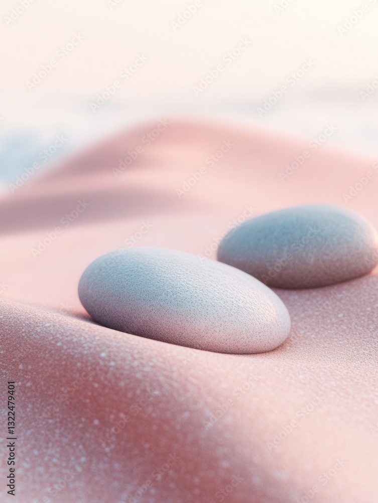 Poster Minimalistic zen-inspired composition featuring smooth pebbles on soft pastel gradient background with delicate textures and balance in layout