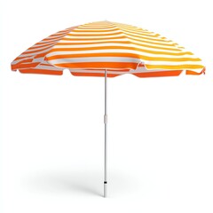 Obraz premium Standing Striped Beach Umbrella with Orange and White Summer Shade