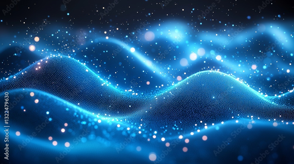 Poster cyberspace comes alive with a flowing light stripe of abstract internet data, highlighting the ideas