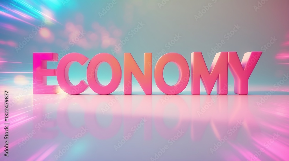 Poster bold typography of the word economy in a colorful and dynamic setting