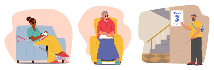 Blind people daily life, reading hobby with Braille, sensory perception usage for navigation