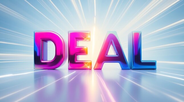 Colorful deal text with dynamic background captures attention and conveys excitement