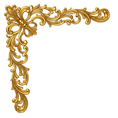 Gold Ornate Corner Ornament on Transparent Background