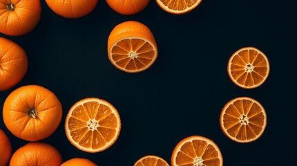Fresh Oranges on a Black Background – Citrus Fruit Minimalism