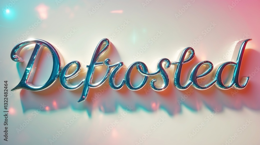 Poster defrosted text in reflective silver with playful shadows on a colorful backdrop