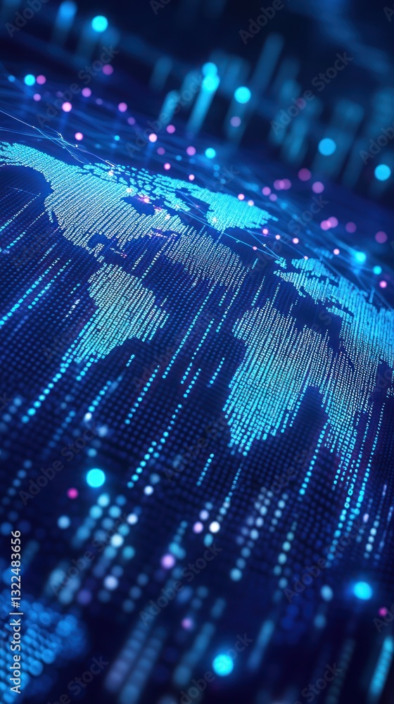 Poster digital representation of the world with vibrant data streams