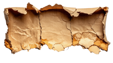 Weathered Cardboard: A close-up of a piece of torn and scorched cardboard with the textural look of paper.