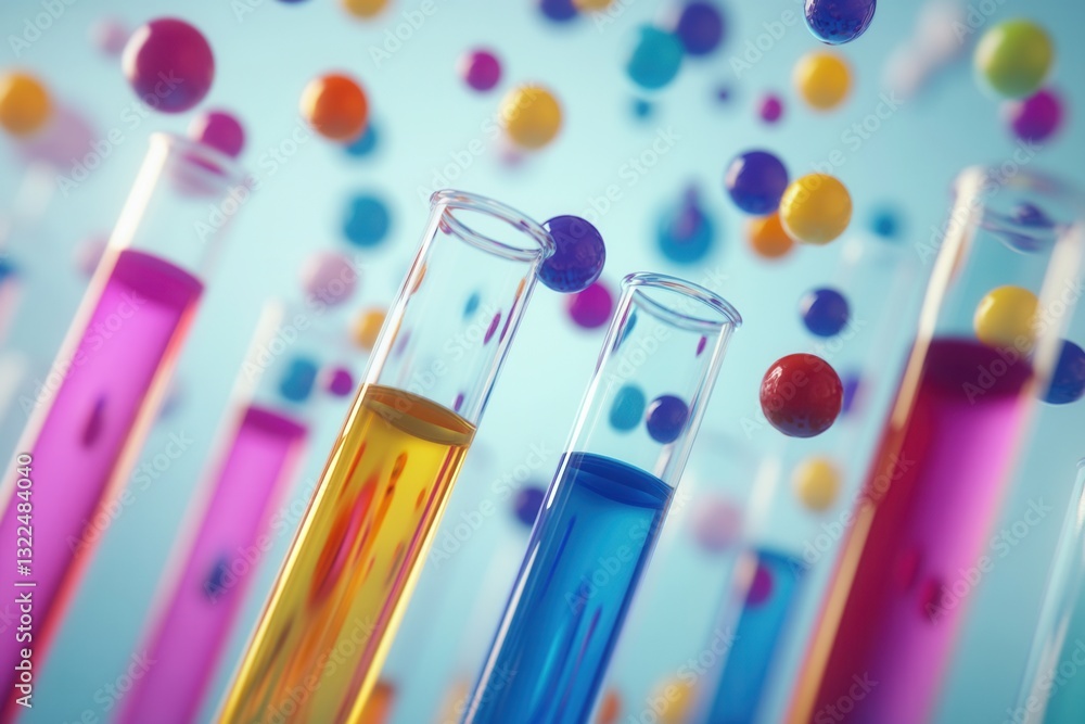 Poster modern 3d-rendered veterinary laboratory background with colorful test tubes and floating medical da