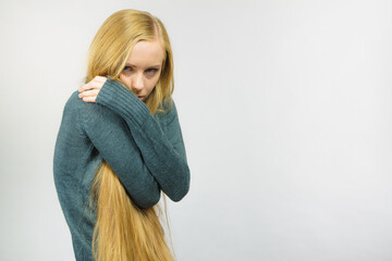 Sad unhappy young female