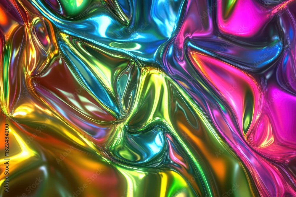 Poster vibrant abstract composition of flowing colorful metallic textures creating a dynamic visual effect,