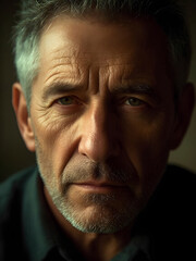 Fototapeta premium A man with a beard and gray hair is looking at the camera