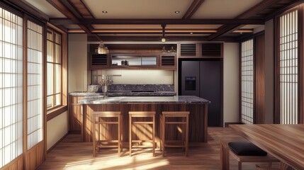 Beautiful modern kitchen with wooden cabinets and countertops throughout