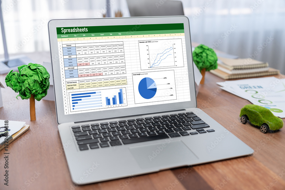 Poster spreadsheet document information financial startup concept. data and graphs in spreadsheet documents