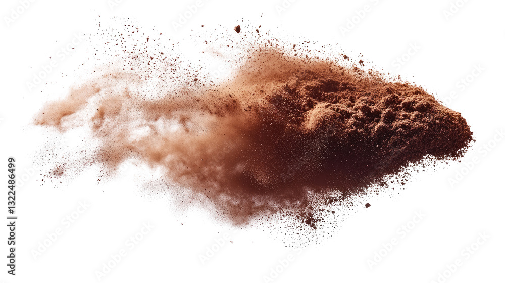 Poster cocoa powder explosion: a dynamic capture of cocoa powder exploding in mid-air, showcasing texture a