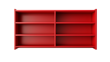 empty shelves , red bookshelf isolated  on white background , transparent png 