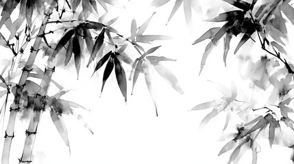 Obraz premium Ink Wash of Bamboo Trees Swaying in the Breeze