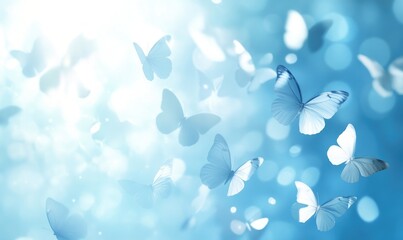 A blue sky with many butterflies flying in the air