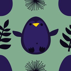 Easter animals seamless penguin and eggs pattern for wrapping paper and fabrics and linens and spring kitchen textiles