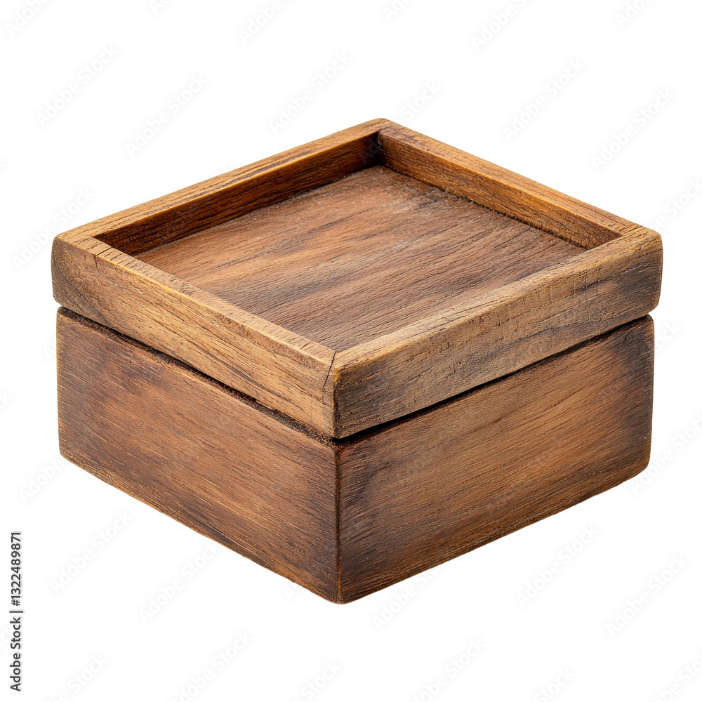 Poster wooden box with a simple design isolated on a transparent background showing a natural finish and cr