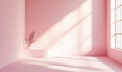 Fototapeta premium A room with a pink wall and a window