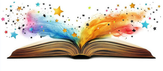 Book review clipart with stars and a pen rating a book 
