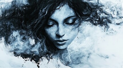 Mystical ink painting of a celestial goddess