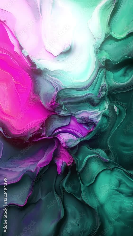 Poster abstraction of color streams of saturated pink, turquoise, and violet hues that blend harmoniously t
