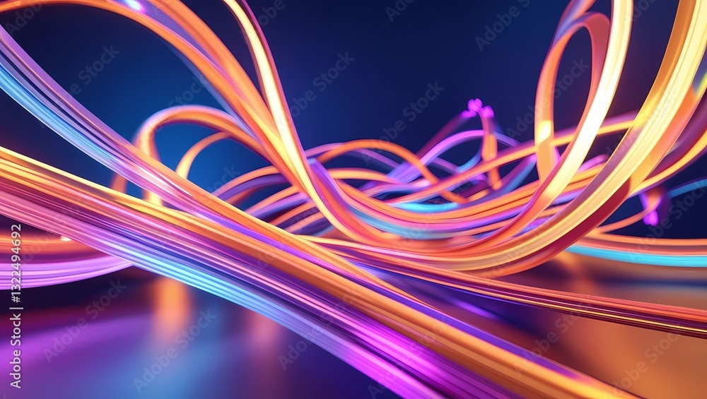 Poster bright, colorful light waves with a smooth, flowing motion on a dark gradient background. a conceptu