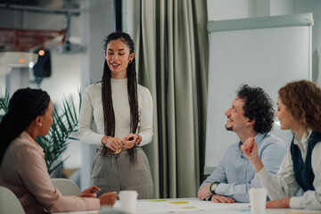Diverse team engaging in productive meeting discussion